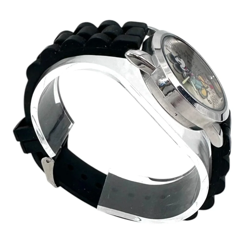Disney Mickey Mouse Watch Accutime Heart Second Hand Black Band MK1111 Working